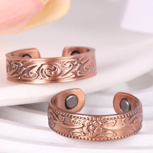 2pcs Copper Magnetic Rings Retro Style 3500 Gauss Magnets Adjustable Size