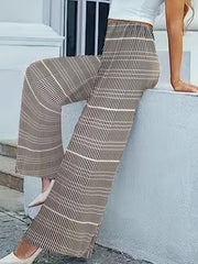 Women's Plus Stripe Print Flared Leg Stretch Trousers
