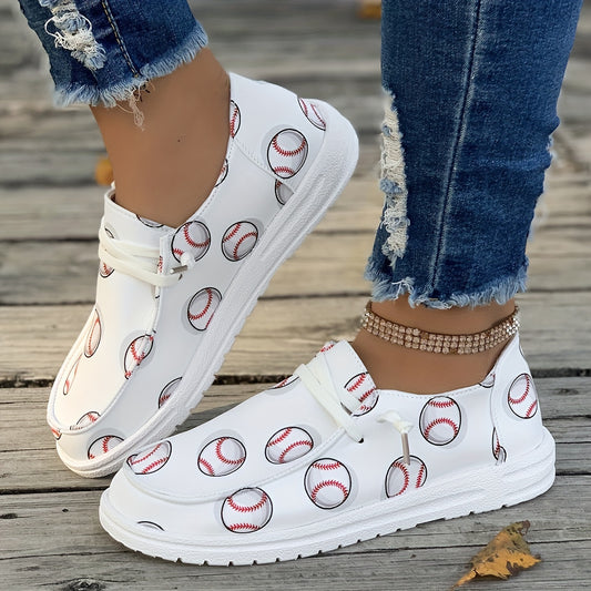Women's Baseball Pattern Flat Shoes Lightweight Soft Sport Running Shoes