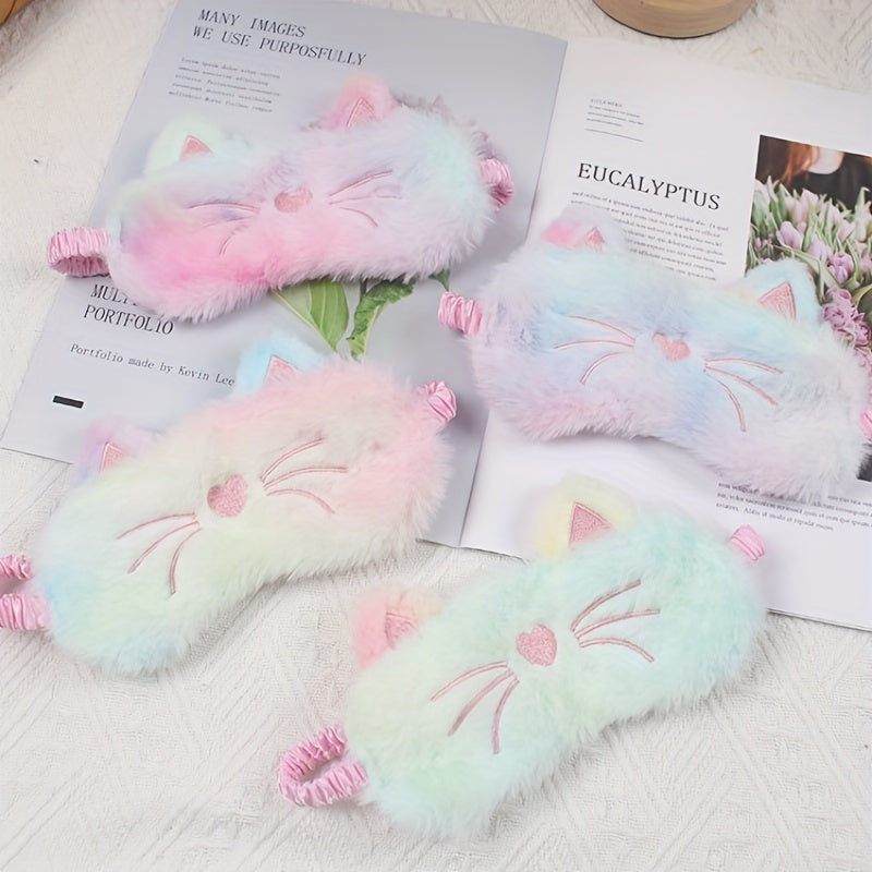 Cartoon Blackout Plush Eyeshade Cat Soft Comfy Blindfold For Travel Rest Nap
