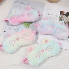 Cartoon Blackout Plush Eyeshade Cat Soft Comfy Blindfold For Travel Rest Nap
