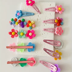 12pcs Baby Girls Snap Clip Cartoon Flower PVC Hair Clip