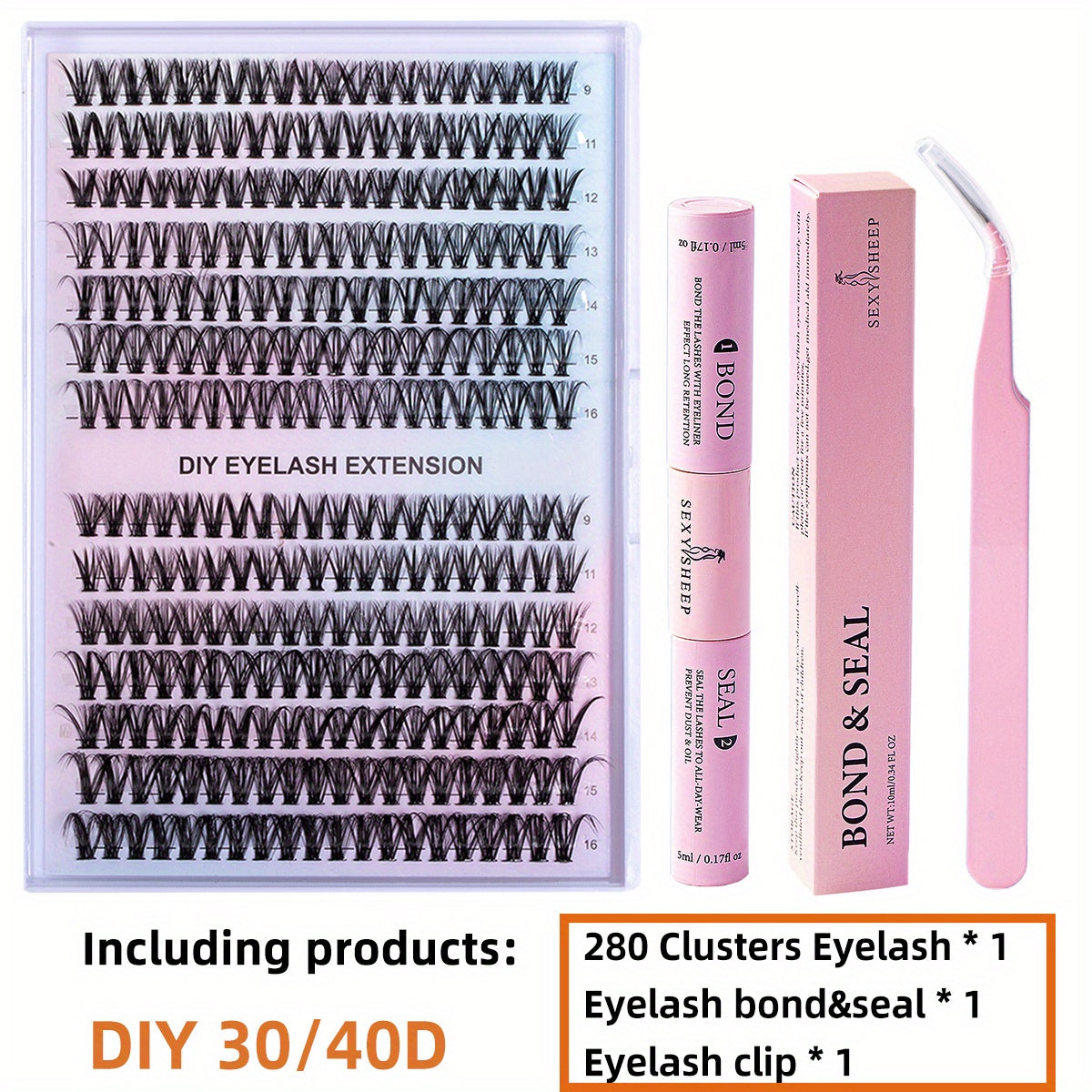 280Pcs DIY Eyelash Extension Set Curling False Eyelash Set 30D 40D 50D 9 16MM