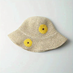 Sunflower Crochet Straw Sun Hat Wide Brim UV Protection Adjustable Basin Hat