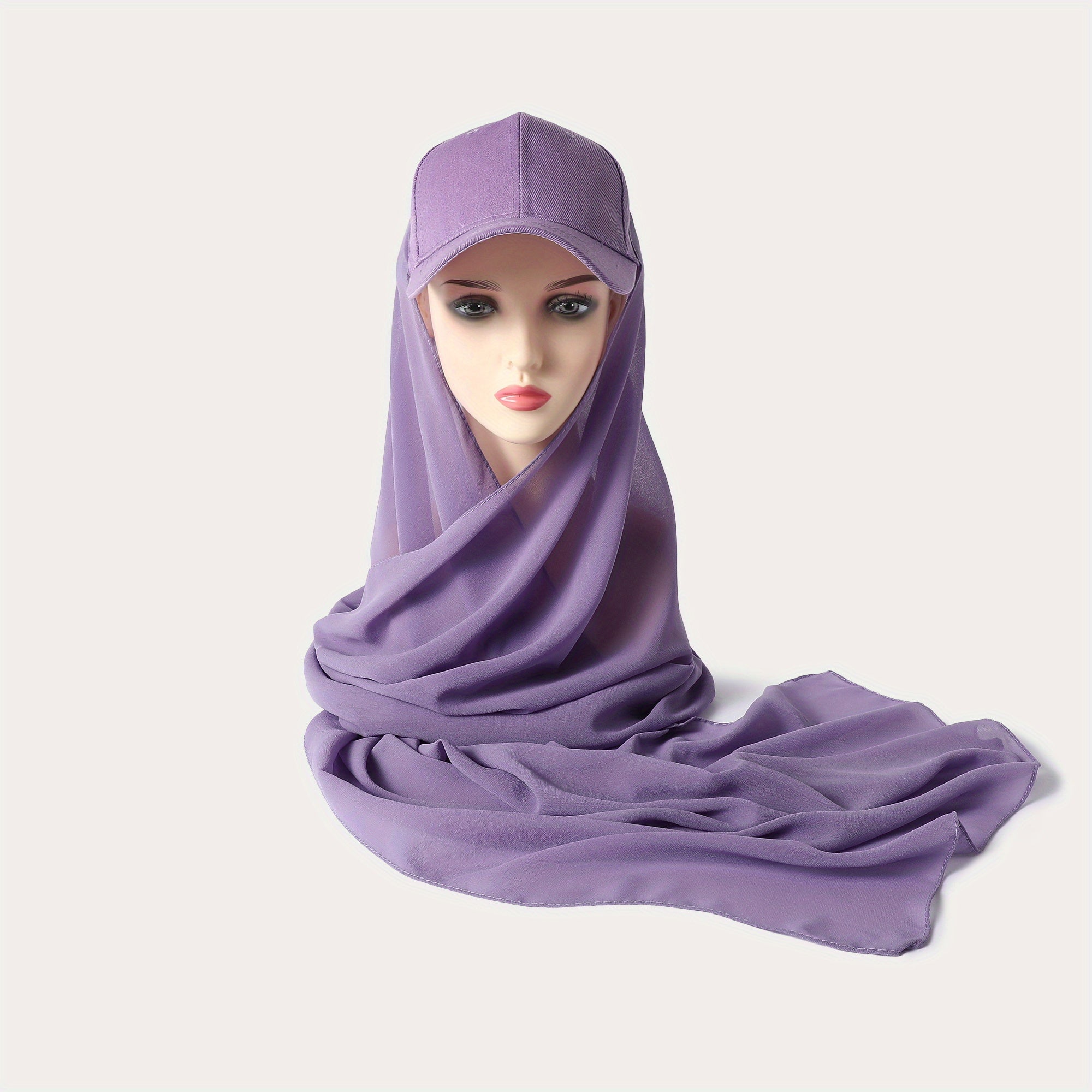Hijab Baseball Cap With Chiffon Shawl Solid Sun Hats In One 2 piece Headscarf