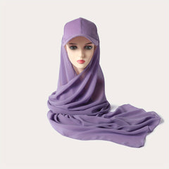 Hijab Baseball Cap With Chiffon Shawl Solid Sun Hats In One 2 piece Headscarf