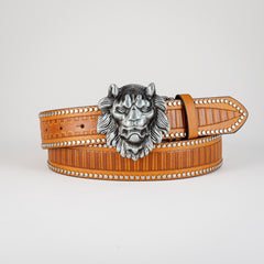 Men's Lion Buckle Belt PU Leather Decorative Accessories