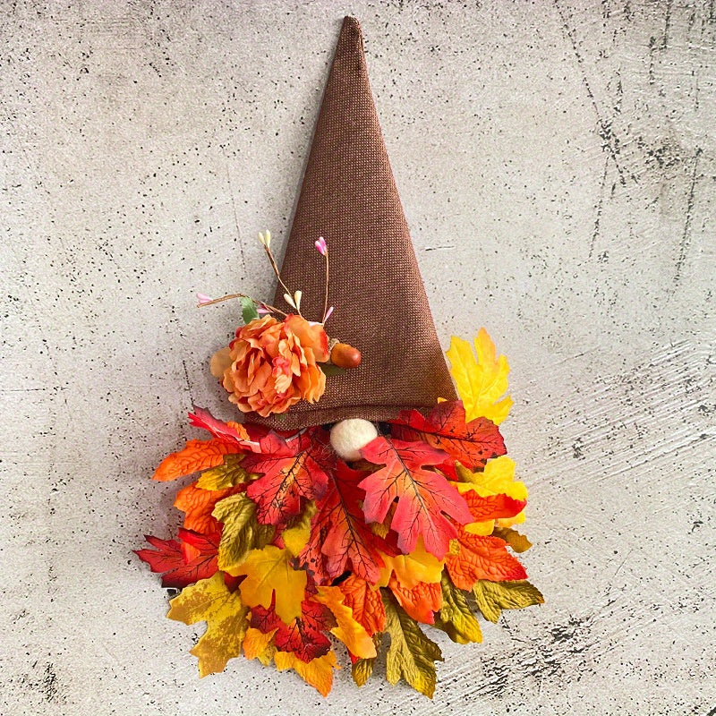Fall Wreath Hat with Faux Maple Wood Beads for Front Door