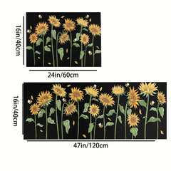 2pcs Retro Sunflower Area Mat Soft Plush Carpet for Home Decor