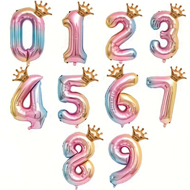 32 inch Gradient Crown Number Balloon for Celebration