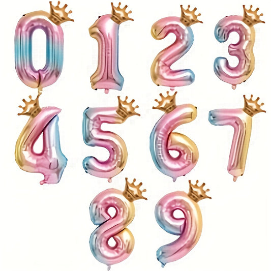 32 inch Gradient Crown Number Balloon for Celebration