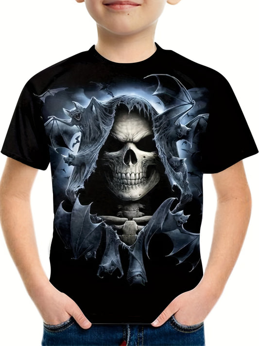 Kids Skull Print T-shirt Halloween Pullover