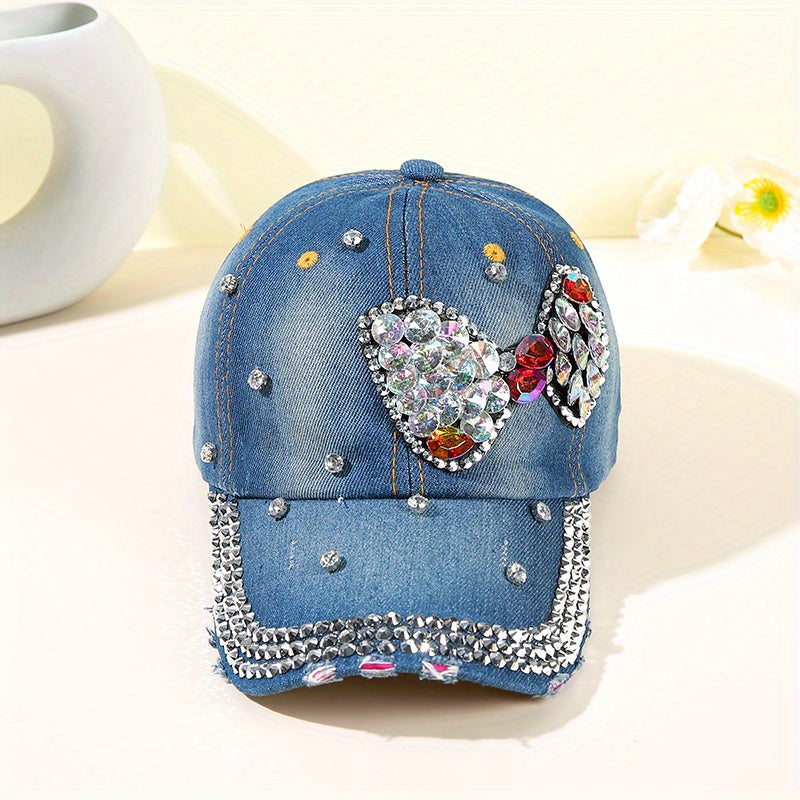 Rhinestone Bow Baseball Cap Denim Sun Hat Classic Sunscreen Dad Hats
