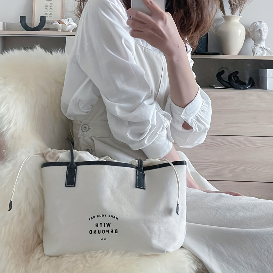 Canvas Underarm Tote Bag With Drawstring Inner Bag