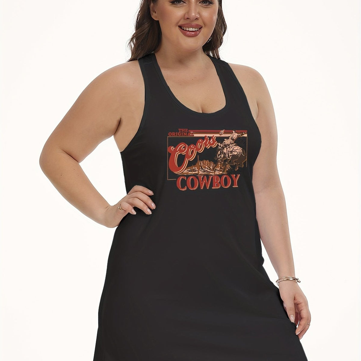  Western Cowboy & Letter Print Tank Dress