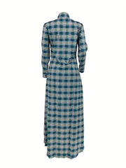 Plaid Long Line Coat Button Down Open Front Coat Women's Clothing