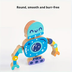 Wooden Robot Building Blocks Puzzle Toy Set 5pcs Interactive Robot Toys