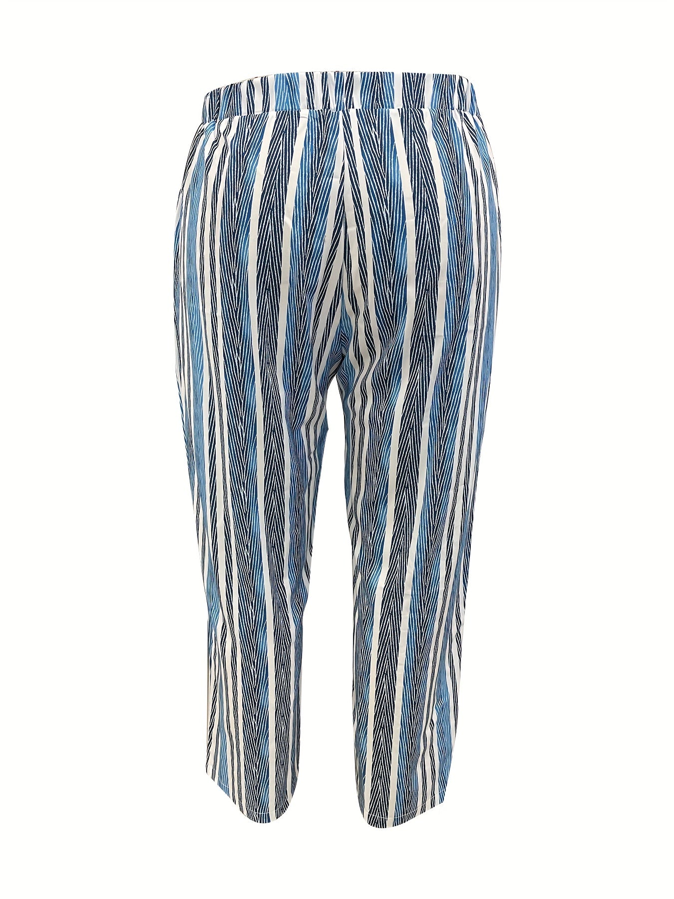  Stripe Print Drawstring Elastic High Rise Casual Pants