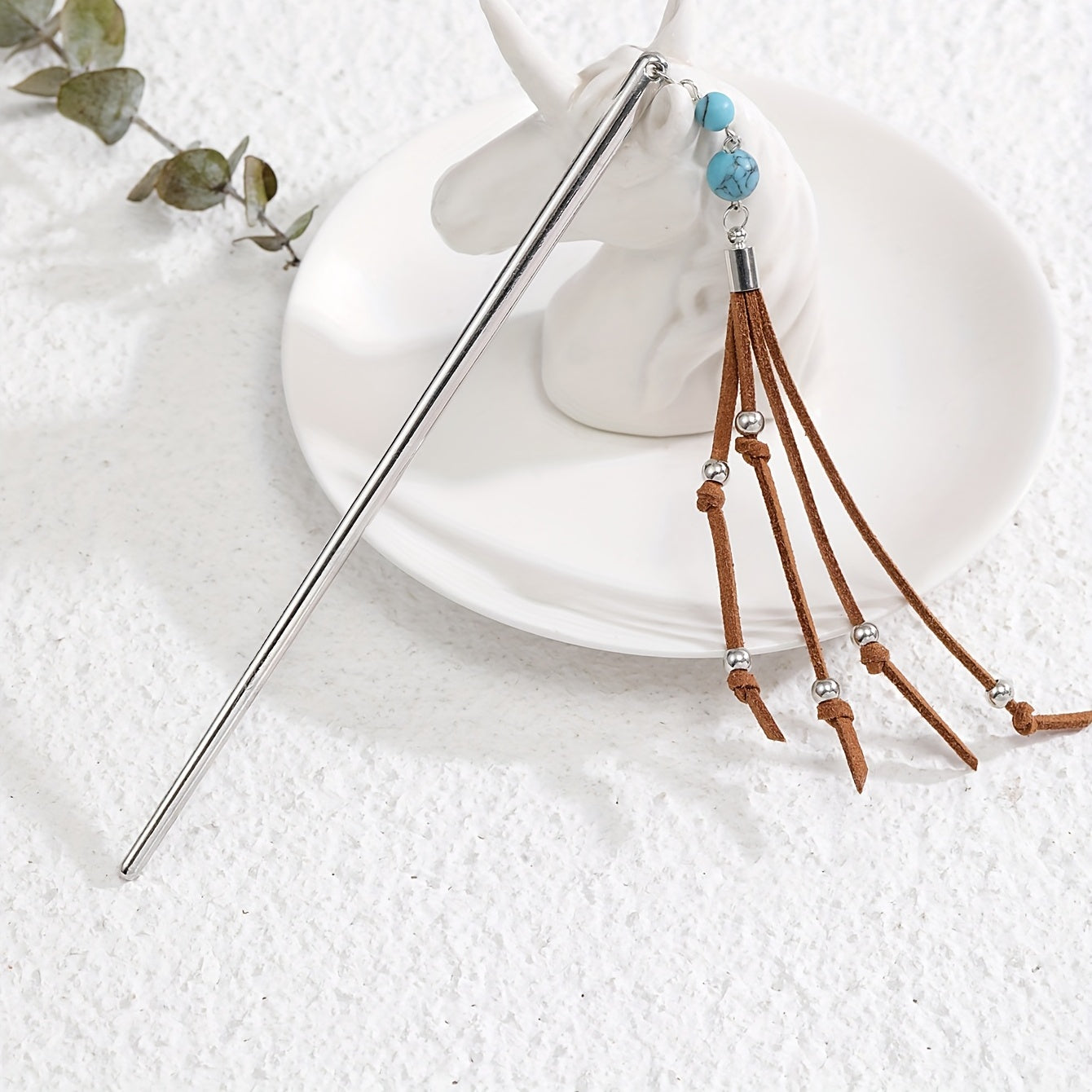 Retro Style Hair Stick With Turquoise Bead Tassel Boho Style Hair Pin