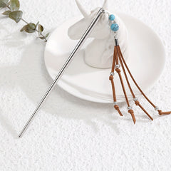 Retro Style Hair Stick With Turquoise Bead Tassel Boho Style Hair Pin