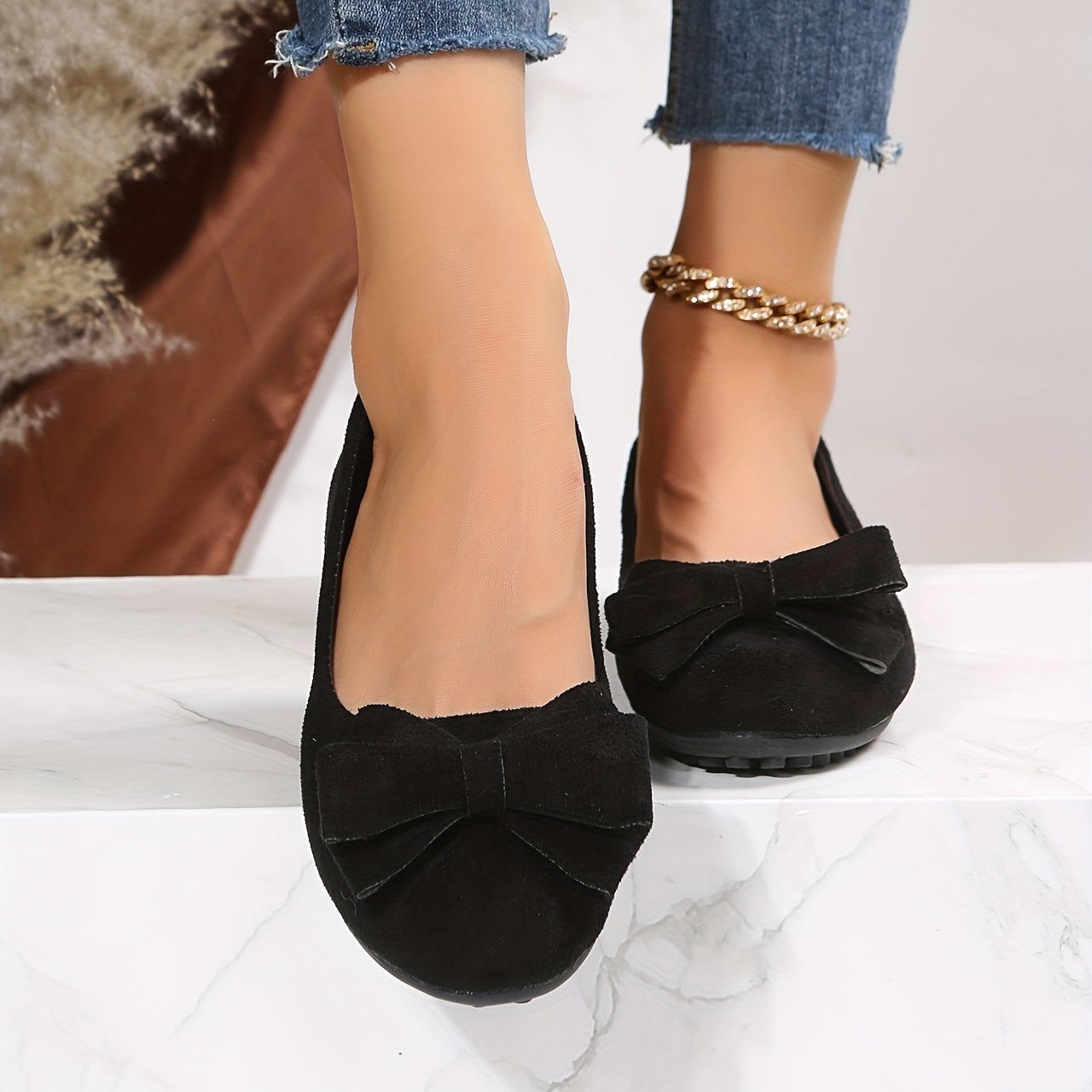 Women's Bowknot Flat Shoes Slip On Solid Shoes