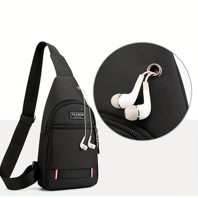 Men's Nylon Crossbody Bag With Earphone Hole Multifunction Diagonal Shoulder Bag