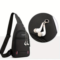 Men's Nylon Crossbody Bag With Earphone Hole Multifunction Diagonal Shoulder Bag