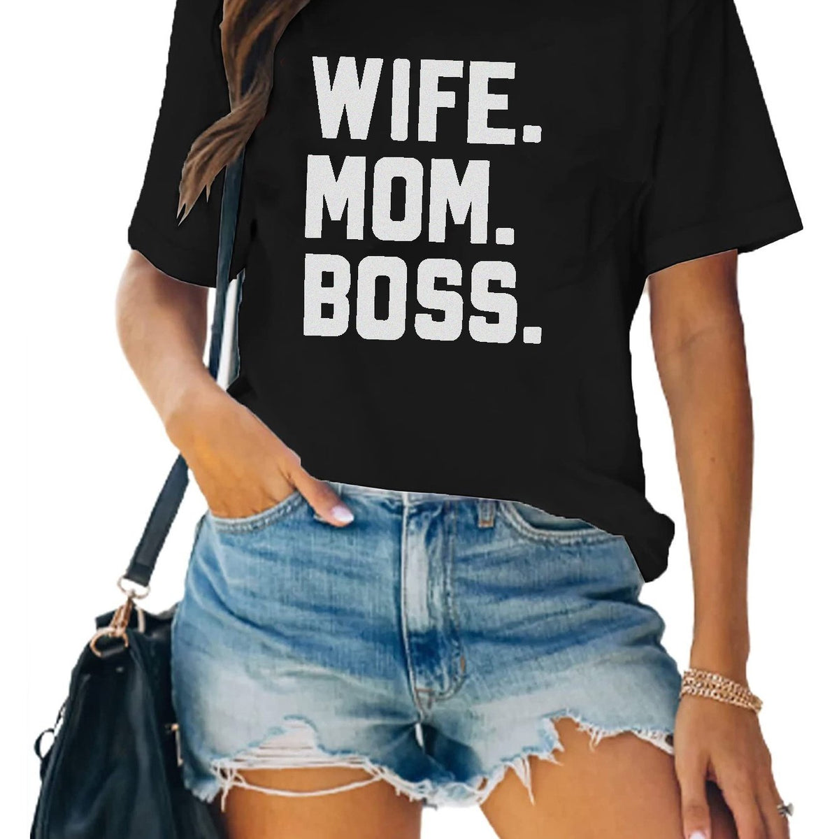 Letter Wife Mom T-Shirt Short Sleeve Crew Neck Tee