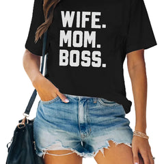 Letter Wife Mom T-Shirt Short Sleeve Crew Neck Tee