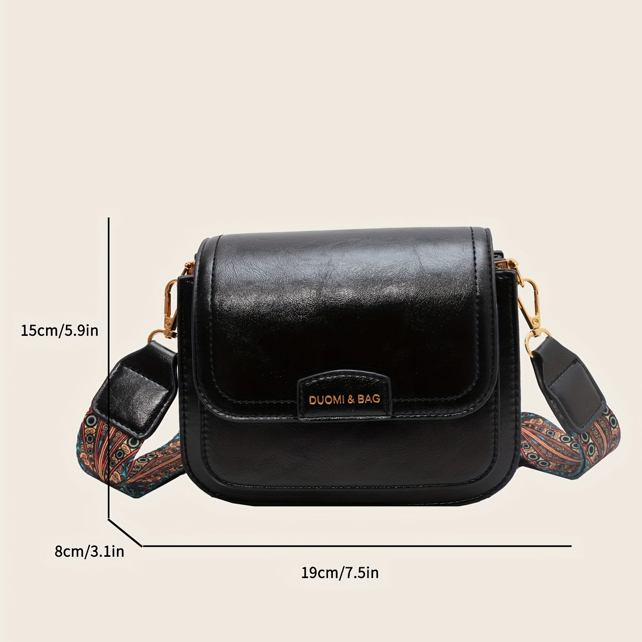 Vintage Pattern Crossbody Bag with Wide Strap