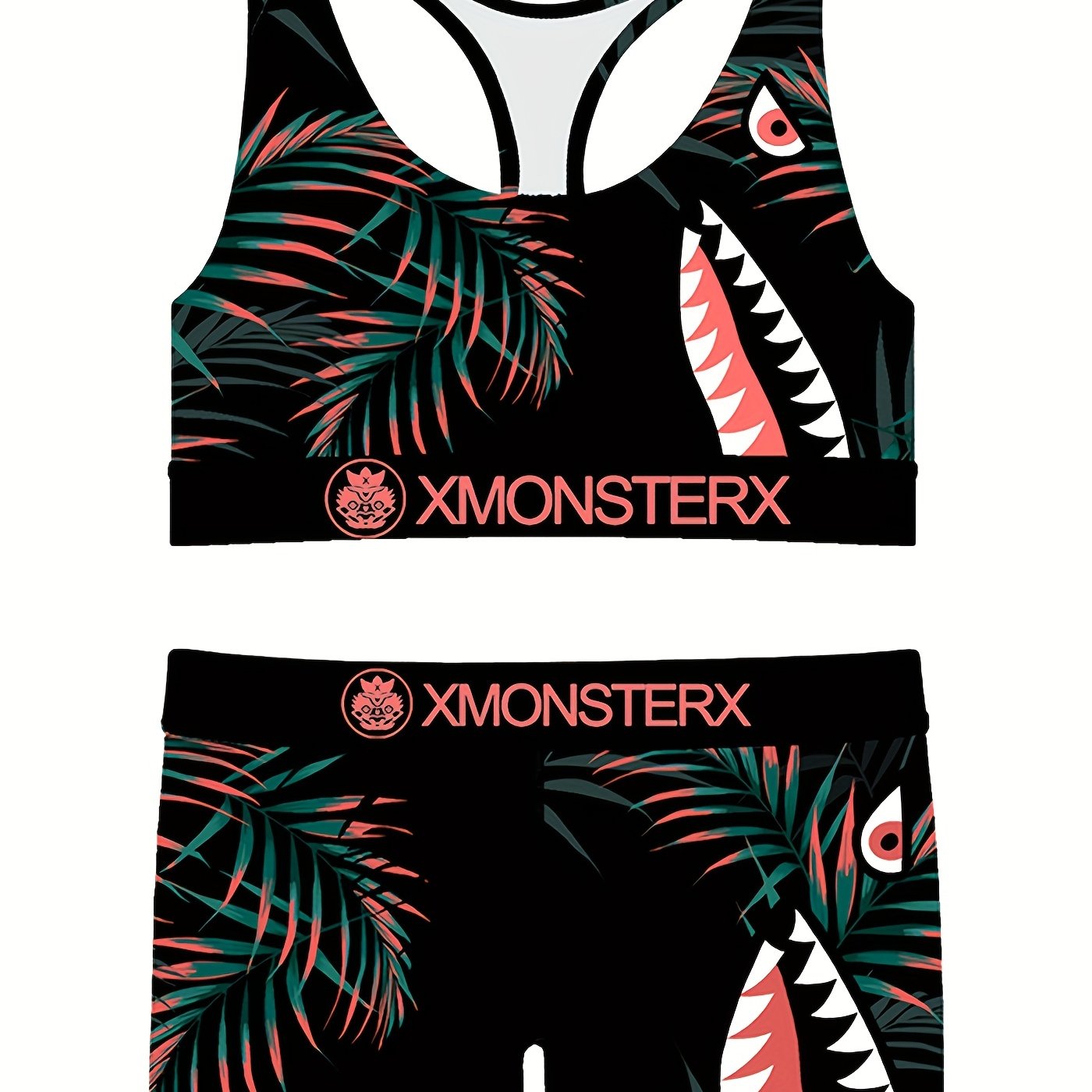 Girls' Monster Graphic Top & Shorts Casual Outfits For Sports Gift