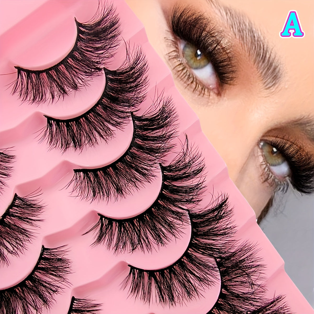 7 Pairs Fluffy Volumized Faux Mink Eyelashes - Cat Eye Look, 17mm