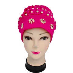 Faux Pearl Beanie Beaded Pumpkin Hat Soft Crochet Knit Beanie Hat