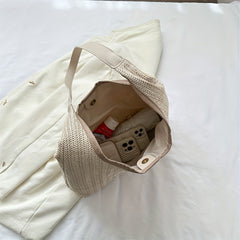 Minimalist Embroidered Shoulder Straw Bag Lightweight Storage Bag