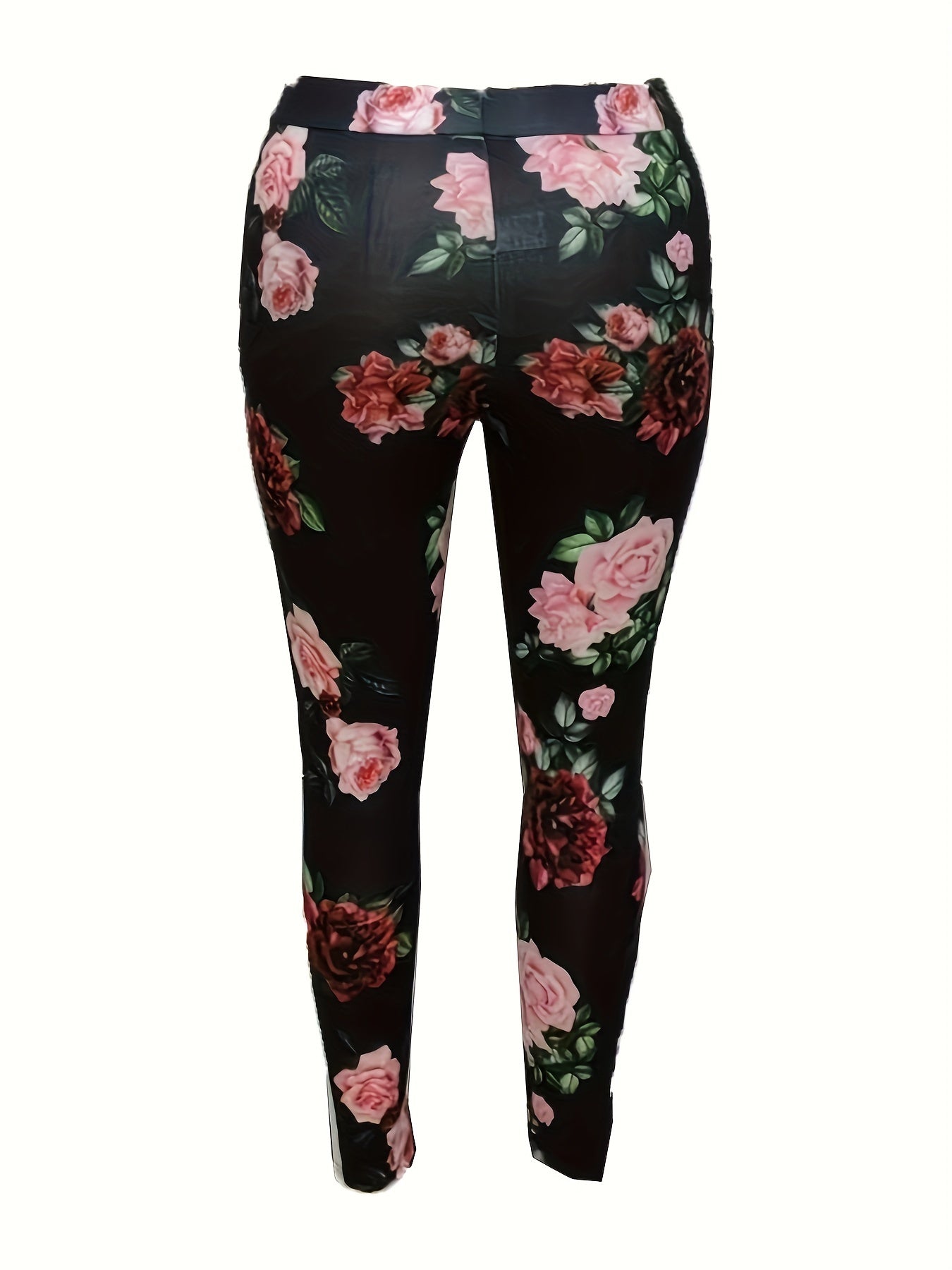 Women's Plus Floral Print Leggings High Rise Stretch Leggings