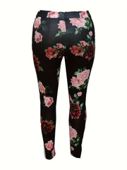 Women's Plus Floral Print Leggings High Rise Stretch Leggings