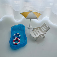 Mini Pool Float Umbrella Beach Chair Set for Dollhouse