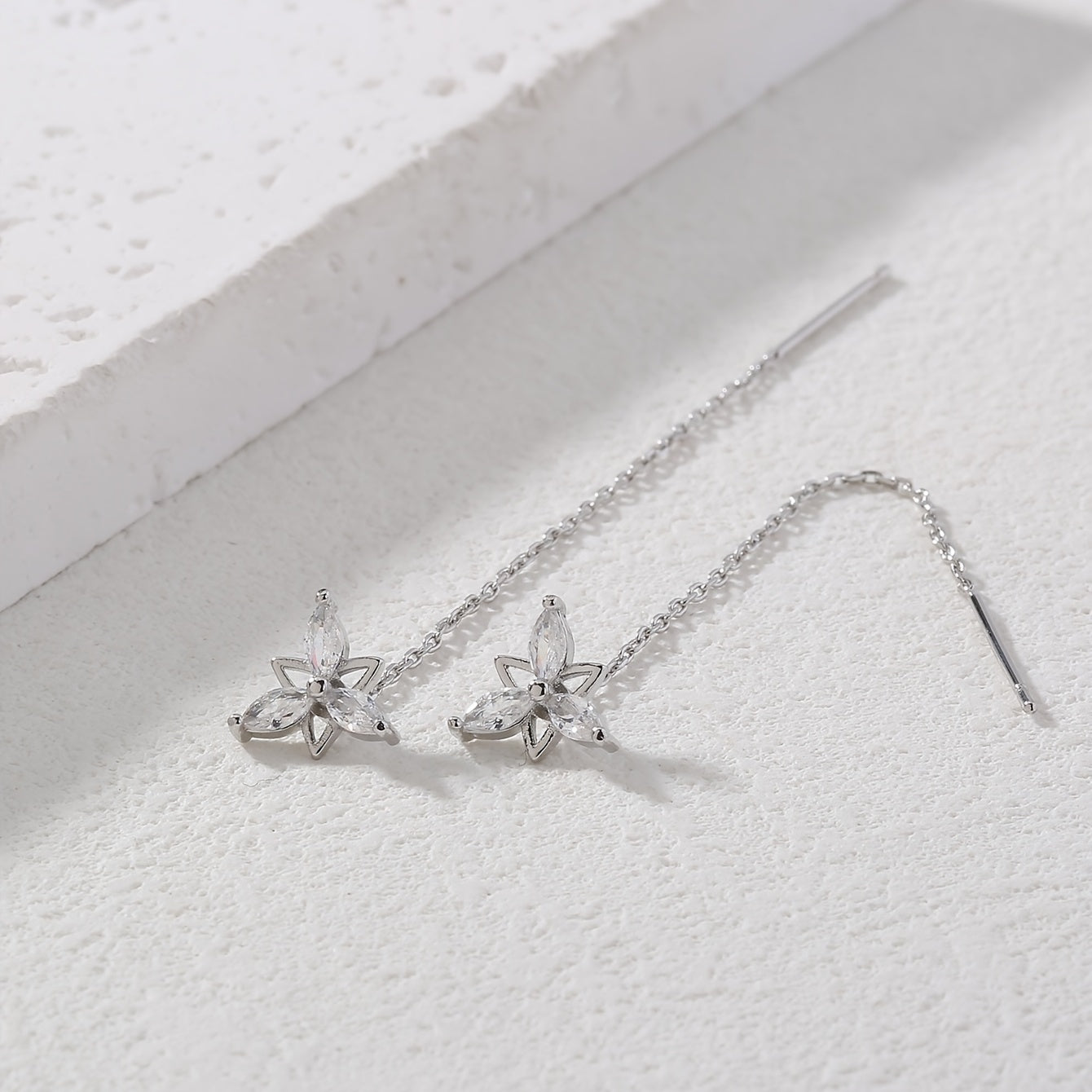 Flower Shape Zircon Threader Earrings Long Chain Body Piercing Jewelry