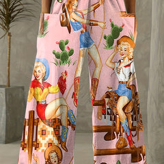 Women's Plus Cowgirl Print Wide Leg Trousers