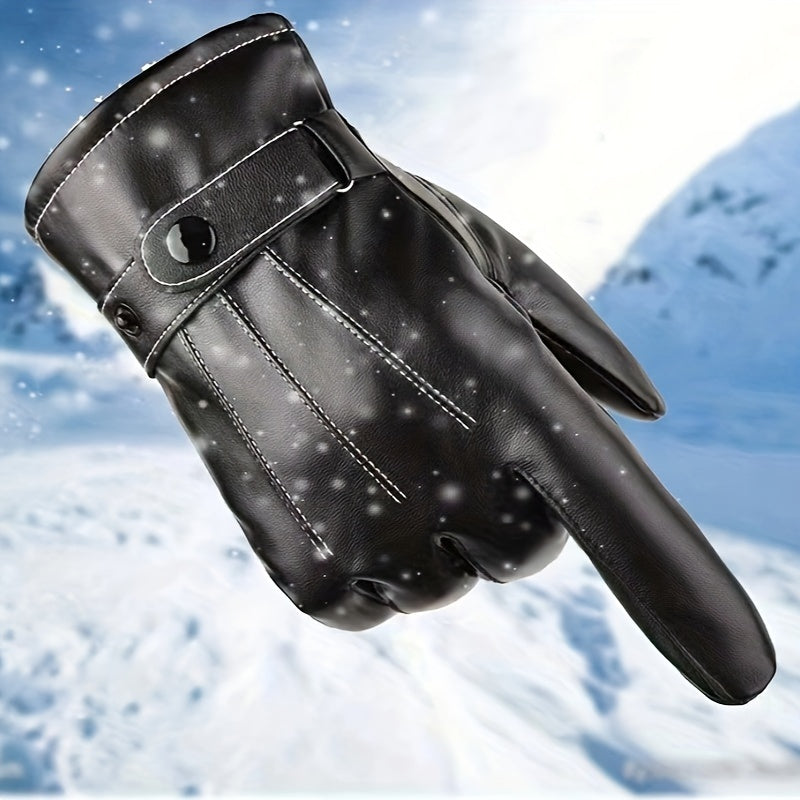 1pair PU Leather Plus Velvet Outdoor Gloves