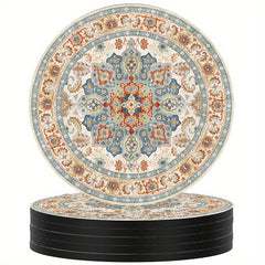 Boho Persian Drink Coasters Set of 6, Absorbent Rubber with Non Slip Backing