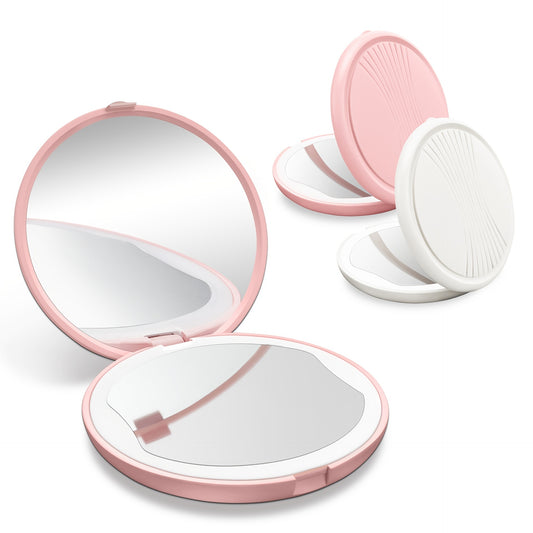 Portable Makeup Mirror with Lights Handheld Foldable Double Sided 1x 5x Mag