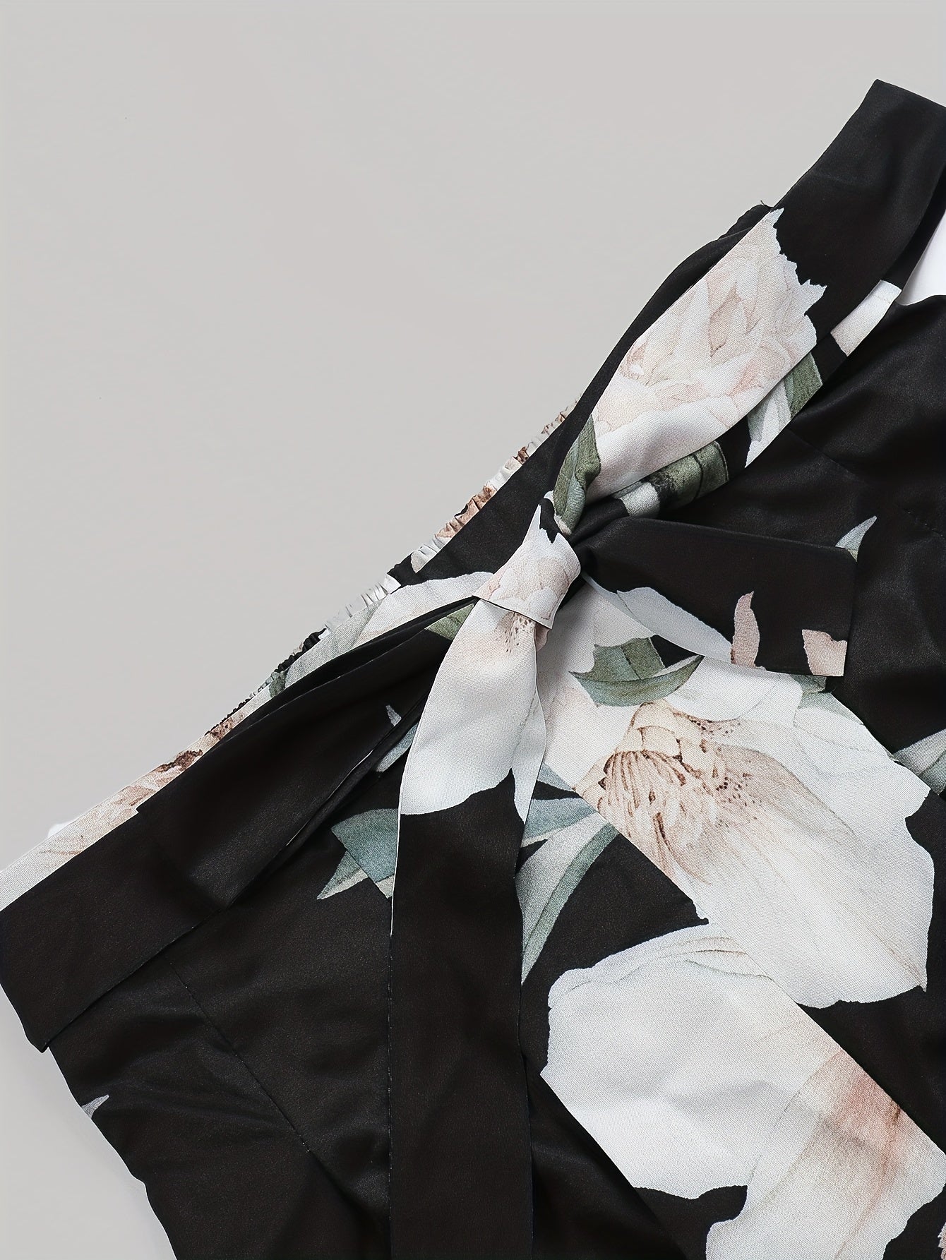  Floral Print Wide Leg Trousers With Belt