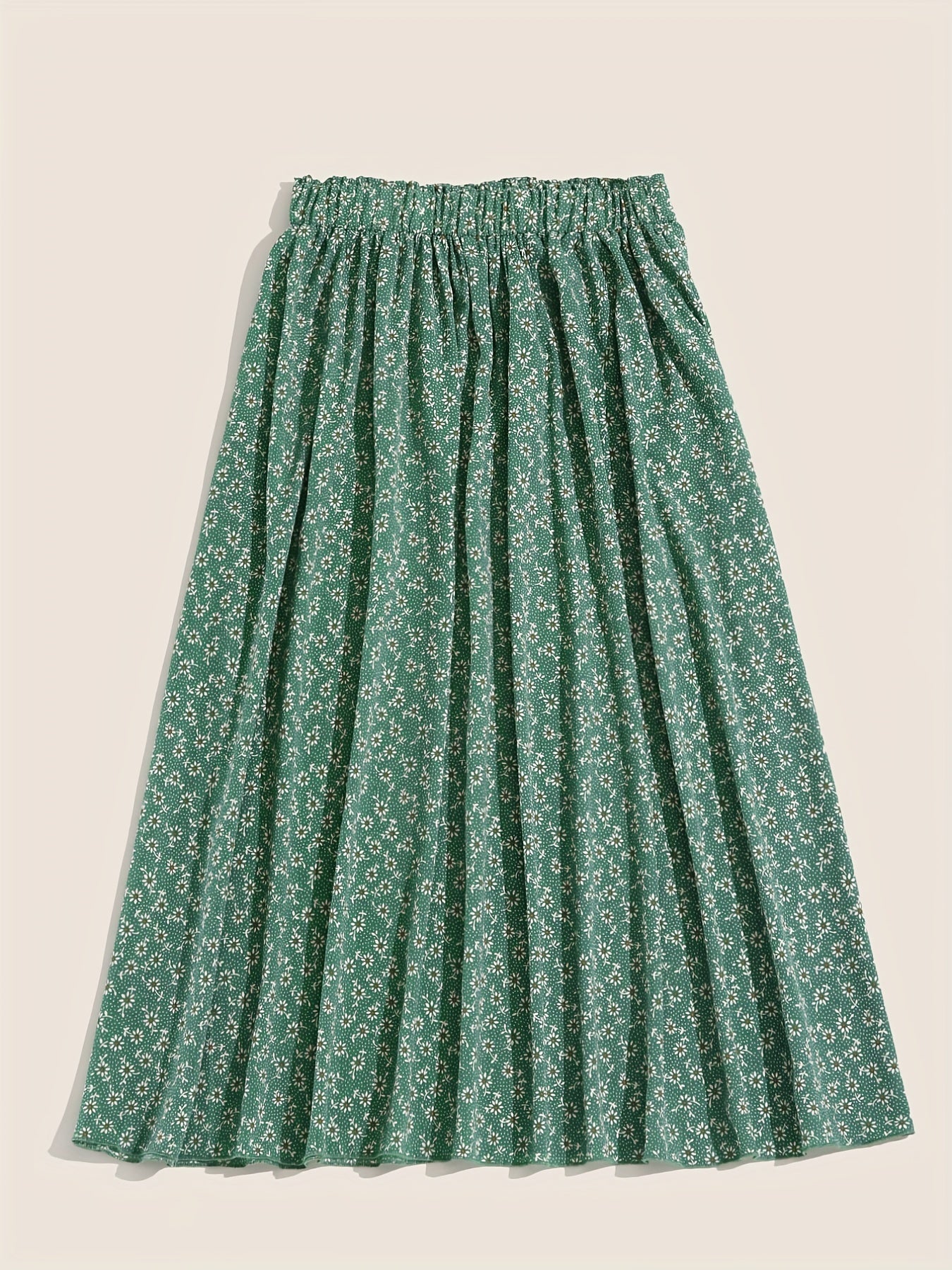  Women's Floral Print Maxi Skirt, Elastic High Rise Pleated Design