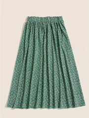  Women's Floral Print Maxi Skirt, Elastic High Rise Pleated Design