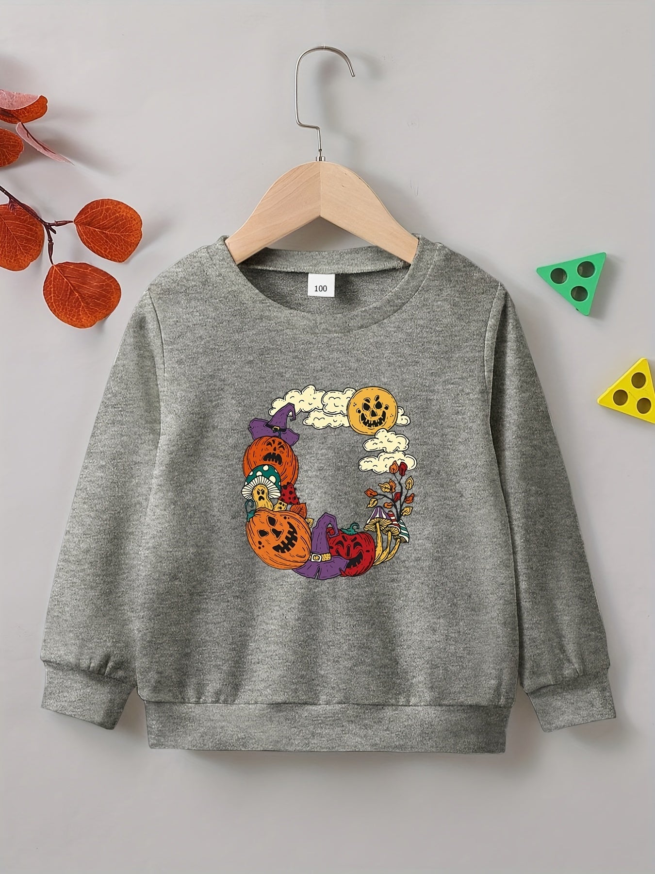 Halloween Pumpkin Print Boys Pullover Sweatshirt