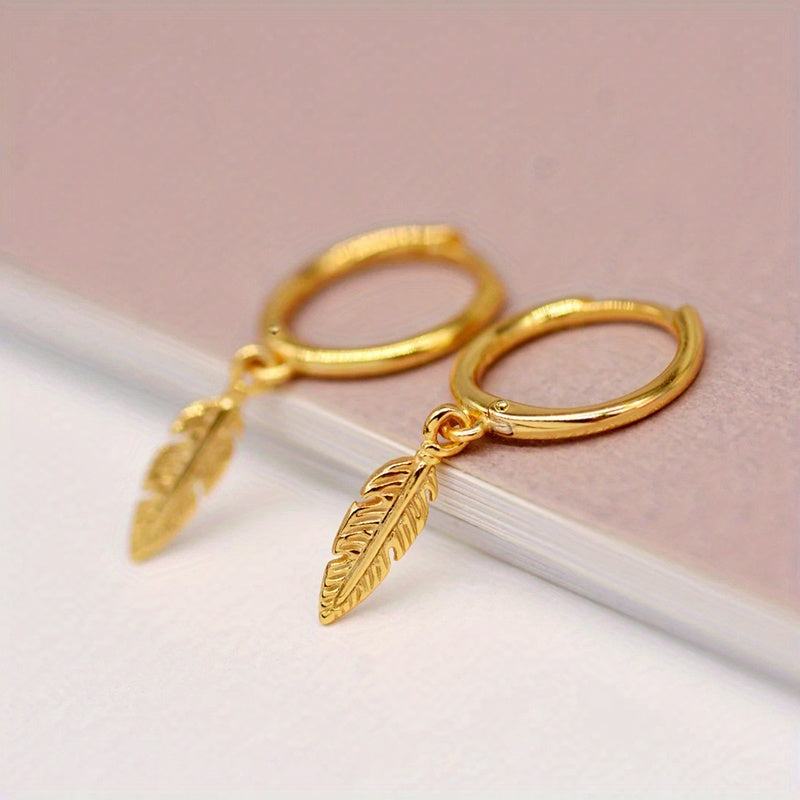 Silver Plated Feather Hoop Earrings for Women