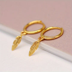 Silver Plated Feather Hoop Earrings for Women