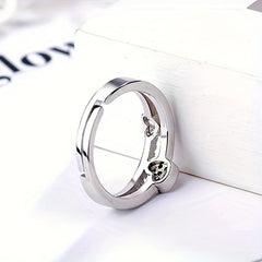 Men's Heart Faux Diamond Ring Open Ring Jewelry