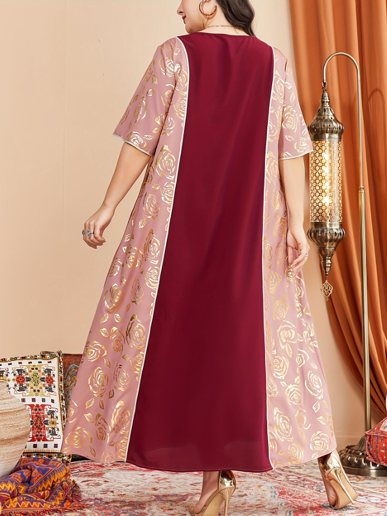  Golden Floral Print Maxi Dress